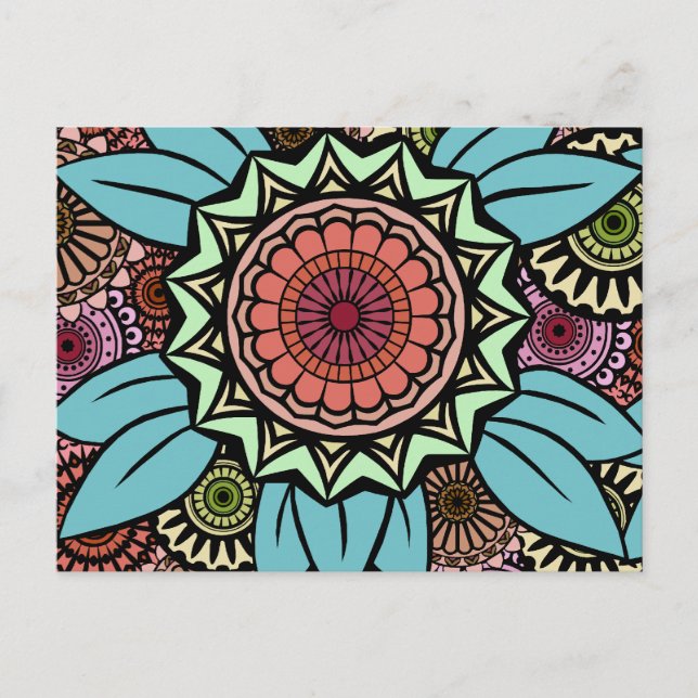 Postal Deco Fandango en turquesa y Naranja (Anverso)