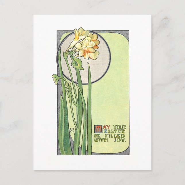 Postal Deco Moderno Estilo Pascua Daffodils (Anverso)