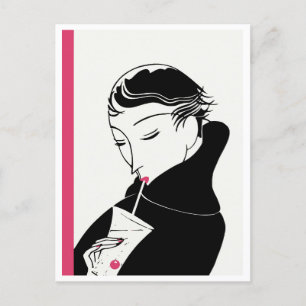 Postal Deco Woman Retro Cocktail Estiloso