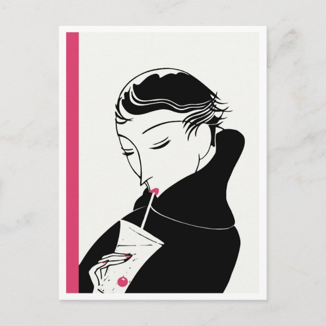 Postal Deco Woman Retro Cocktail Estiloso (Anverso)