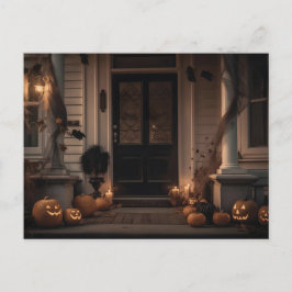 Postal Decoración alegre de porche de Halloween con calab