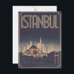 Postal Decoración artística de Estambul<br><div class="desc">Descubra la fascinante elegancia de Estambul con esta postal de estilo art deco. Con monumentos emblemáticos como Santa Sofía, la Mezquita Azul y el Bósforo en un diseño geométrico y elegante, esta obra combina la sofisticación moderna con el encanto histórico de la ciudad. Perfecto para coleccionistas y aficionados al arte...</div>