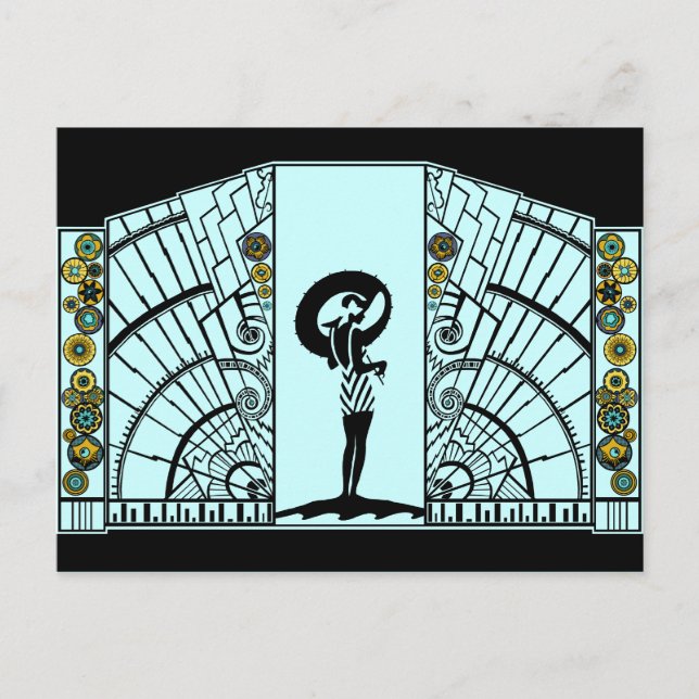 Postal Decoración costera en Aqua y Amarillo (Anverso)