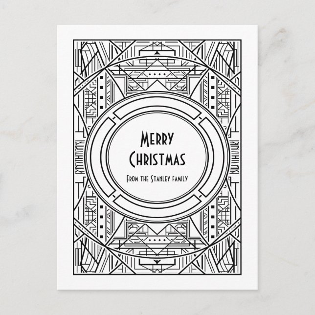 Postal Decoración de arte blanco y negro Feliz Navidad (Anverso)