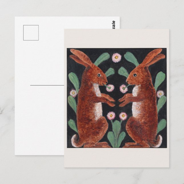 Postal Decoración de liebre de bosque de estilo antiguo p (Anverso / Reverso)