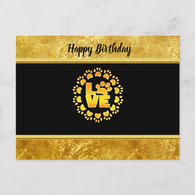 Postal Decoración de lujo dorado perro paw Relieve metali (Anverso)