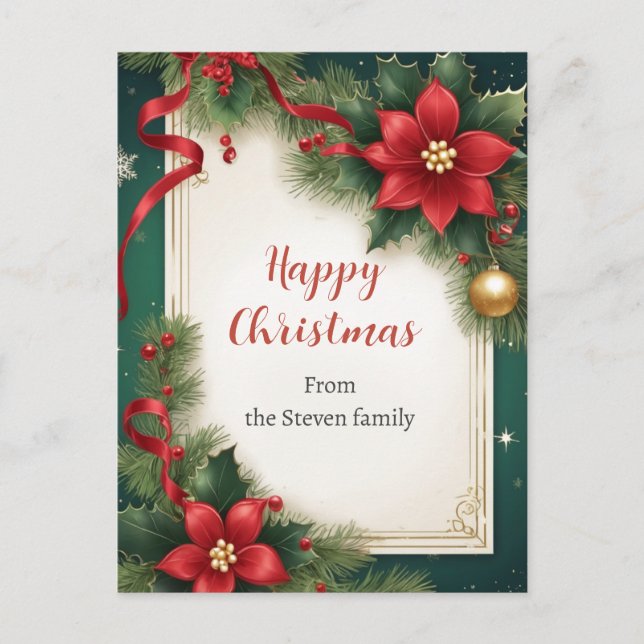 Postal Decoración elegante de Navidades verdes rojos (Anverso)