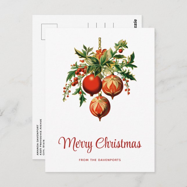 Postal Decoraciones de árbol de Navidad de Guay retro (Anverso / Reverso)