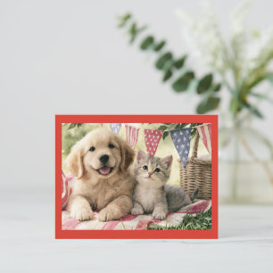 Postal Decoraciones del cuatro de julio y mascotas lindas
