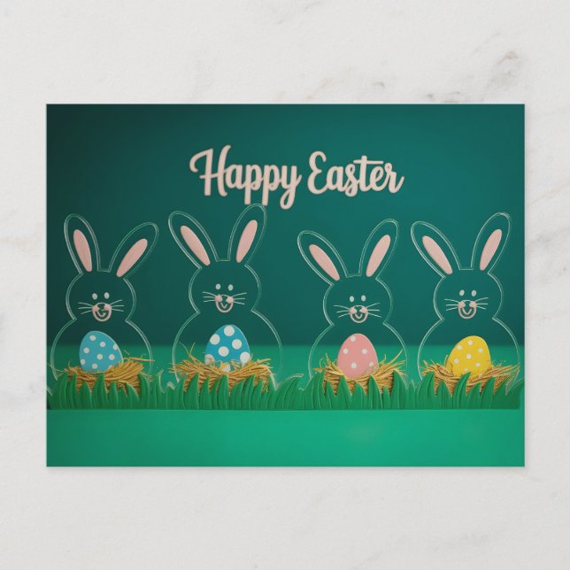 Postal Decoraciones modernas de conejo de Pascua de acríl (Anverso)