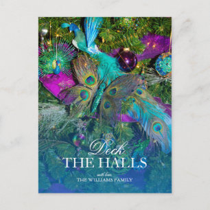 Postal Decoraciones navideñas de la pluma de pavo real
