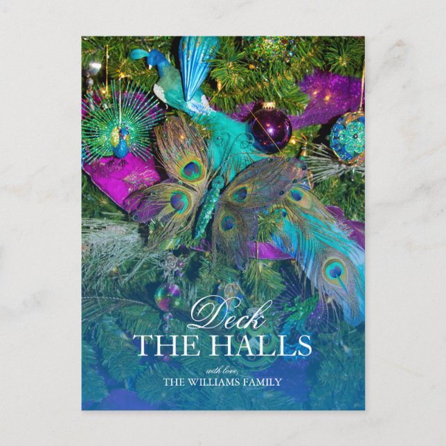 Postal Decoraciones navideñas de la pluma de pavo real (Anverso)