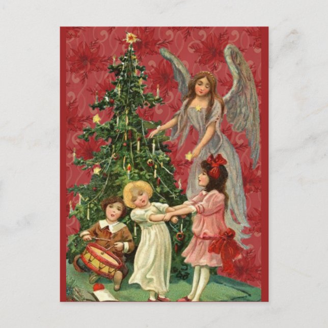 Postal Decorando a los niños del Ángel del Árbol de Navid (Anverso)