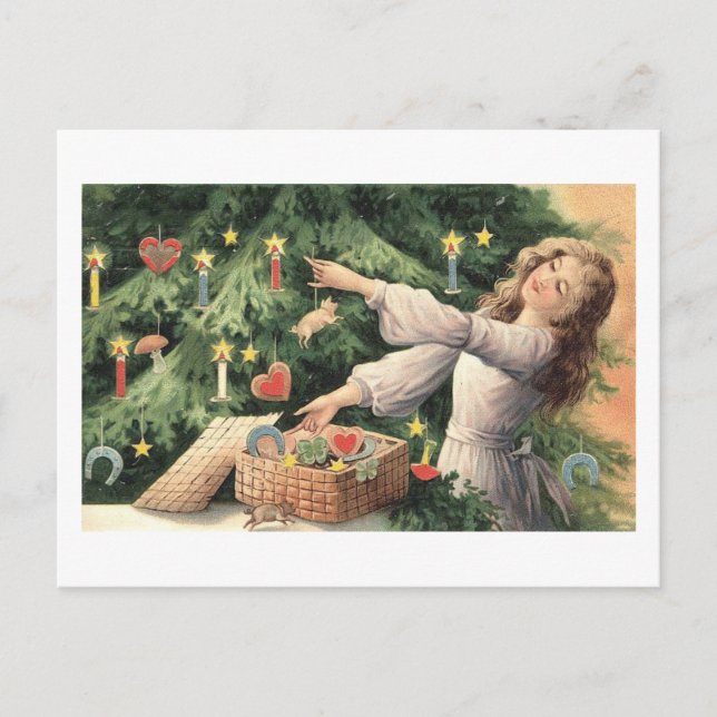 Postal Decorando el árbol (Anverso)