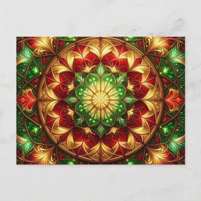 Postal Decorative Red Green Christmas Holiday Postcard (Anverso)