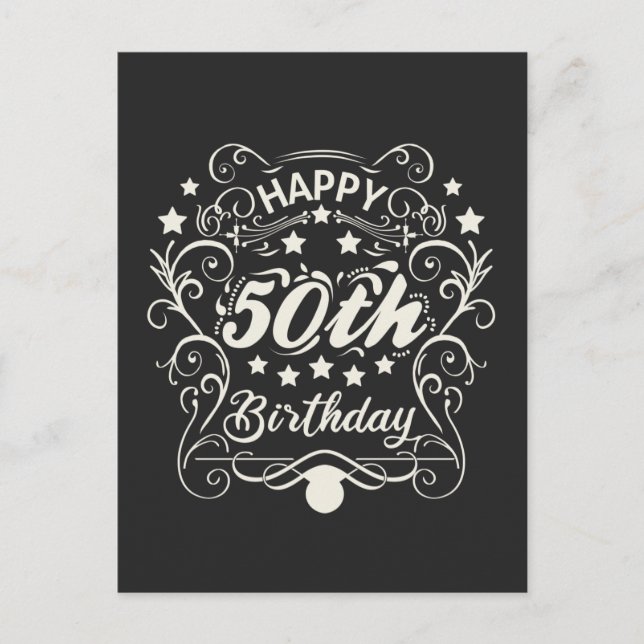 Postal Decorativo ornamental Feliz 50 cumpleaños. (Anverso)