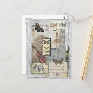 Postal Decoupage de la época de vintage de sellos