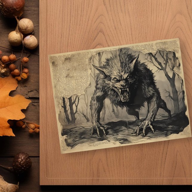 Postal Decoupage Vintage de Halloween de Hombre Lobo  (Subido por el creador)