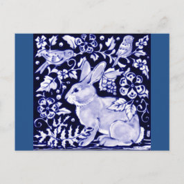Postal Dedham Blue Rabbit, diseño clásico azul y blanco