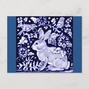 Postal Dedham Blue Rabbit, diseño clásico azul y blanco