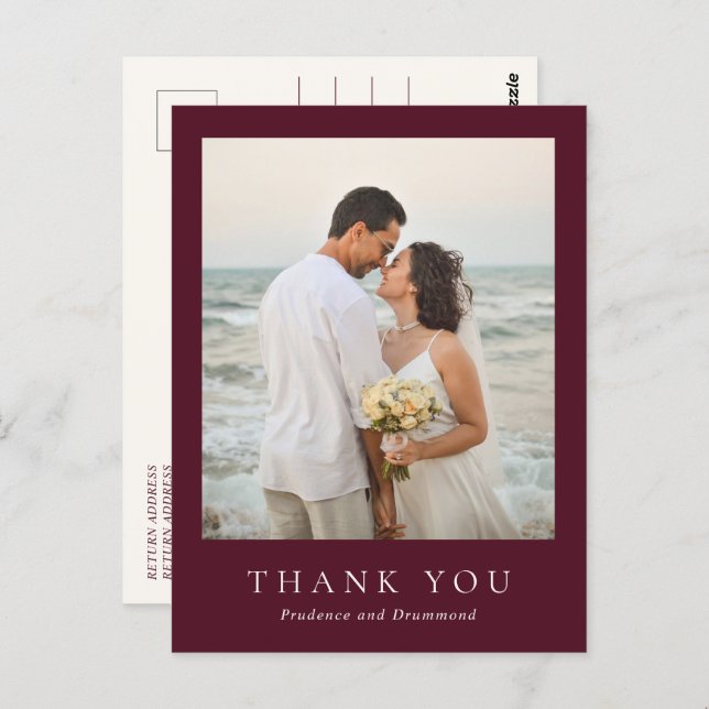 Postal Deep Burgundy Elegant Classic Wedding Thank You (Anverso / Reverso)