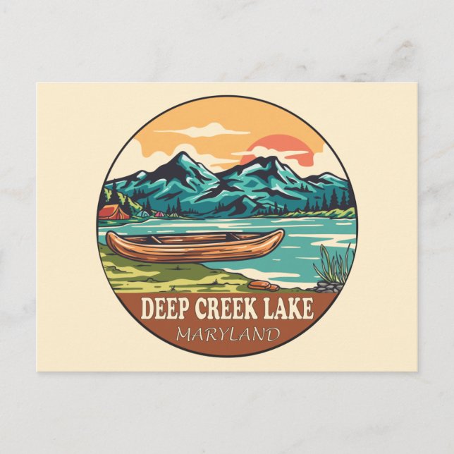 Postal Deep Creek Lake Maryland Emblema De Pesca En Bote (Anverso)