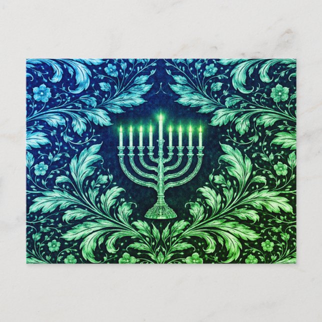 Postal Deep Navy Menorah William Morris Pattern (Anverso)