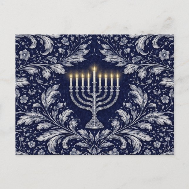 Postal Deep Navy Menorah William Morris Pattern (Anverso)