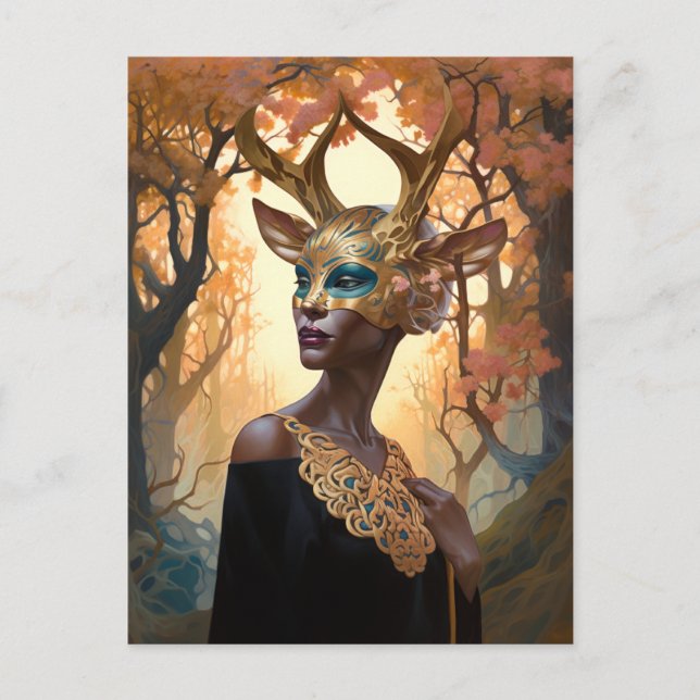 Postal Deer Antler Crown Mask Fantasy Art Postcard (Anverso)