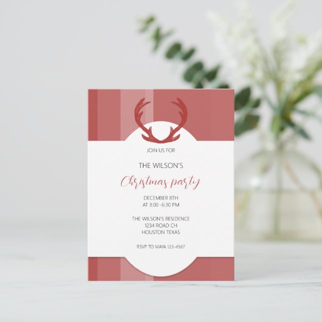 Postal Deer Antlers Rustic Red Tartán (Anverso de pie)