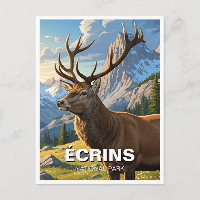 Postal Deer en el Parque Nacional Écrins Francia Viajes (Anverso)