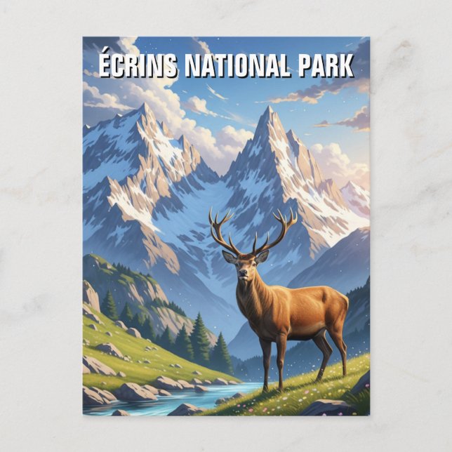 Postal Deer en el Parque Nacional Écrins Francia Viajes (Anverso)