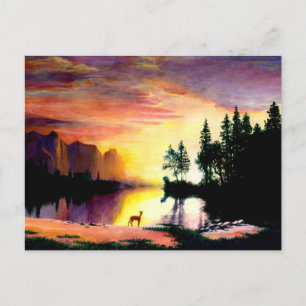 Postal Deer en la impresión fotográfica del amanecer