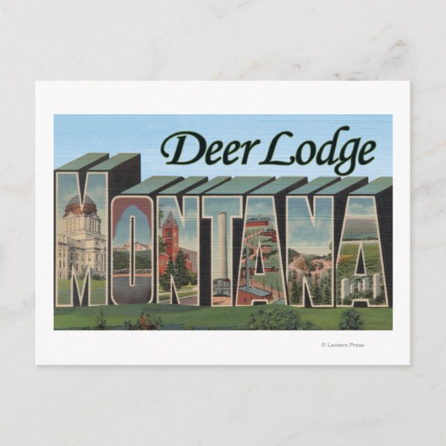 Postal Deer Lodge, Montana - Escenas de letras grandes (Anverso)