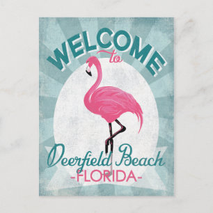 Postal Deerfield Beach Florida Pink Flamingo Retro