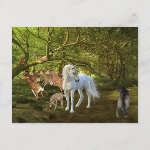Postal Defensor del bosque de unicornios ciervo lobo