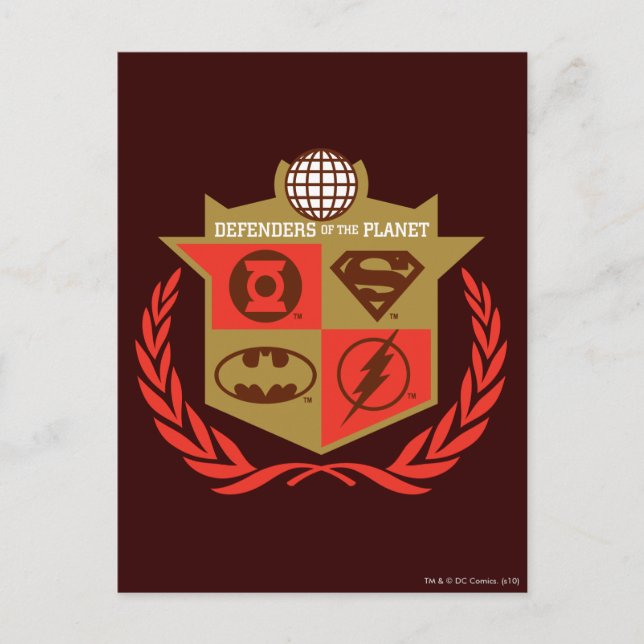 Postal Defensores del planeta de la Liga de la Justicia (Anverso)