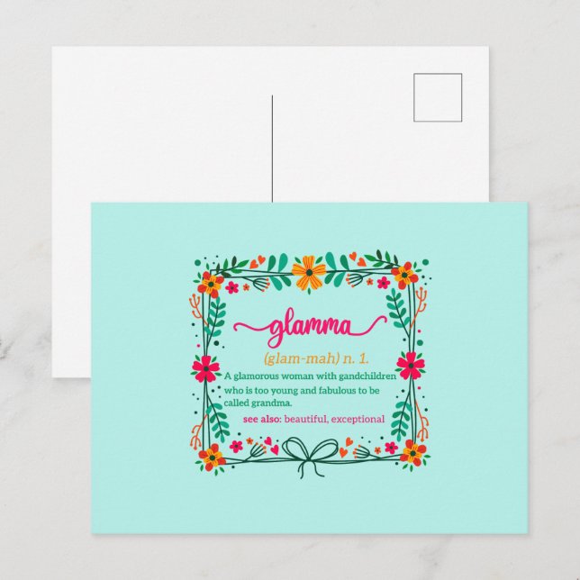 Postal Definición de Abuela Glamma Marco de Flor (Anverso / Reverso)