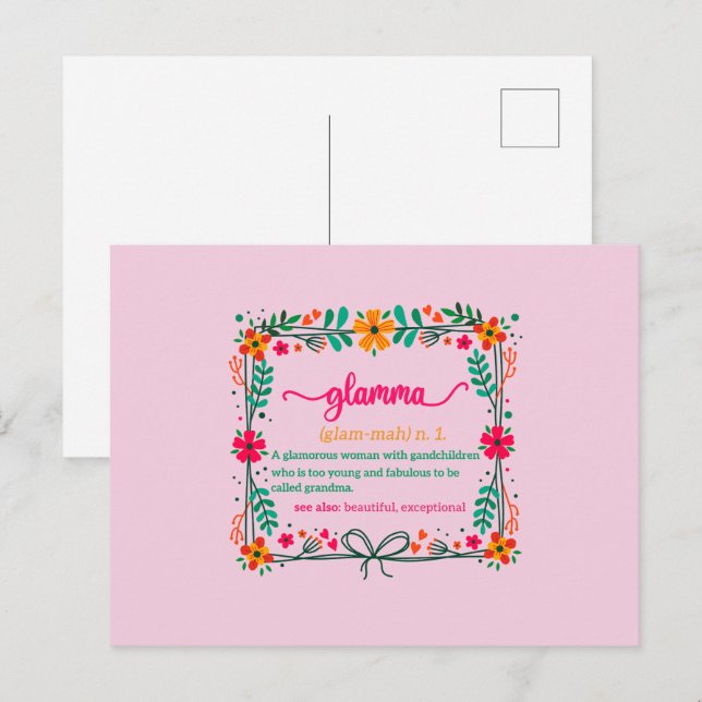 Postal Definición de Abuela Glamma Marco de Flor (Anverso / Reverso)