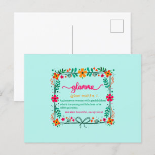 Postal Definición de abuela glamurosa con marco de flores