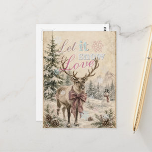 Postal Deja que nieve Reno ciervo estilo vintage Navidad