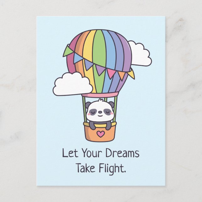 Postal Deja que tus sueños despeguen, Panda Globo Aerostá (Anverso)