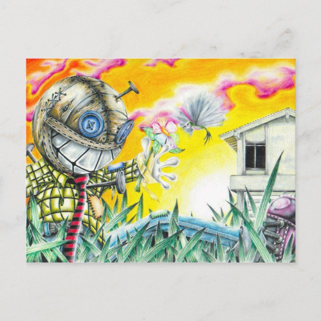 Postal Deja Vudoo - Arte de muñecas de estaño colorido (Anverso)