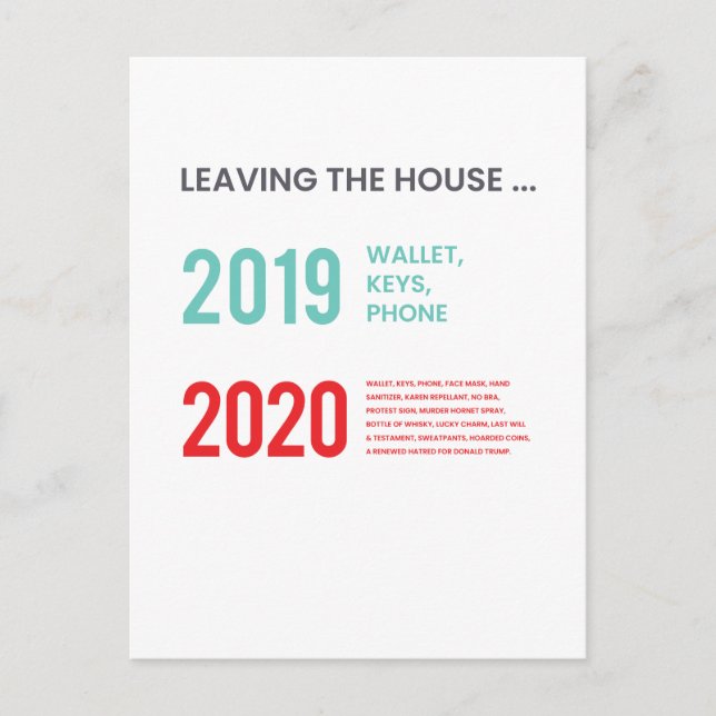 Postal Dejar tu casa en 2020 es mucho más difícil (Anverso)