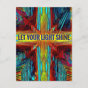 Postal "Dejen que su luz brille" Cruz moderna de la diver