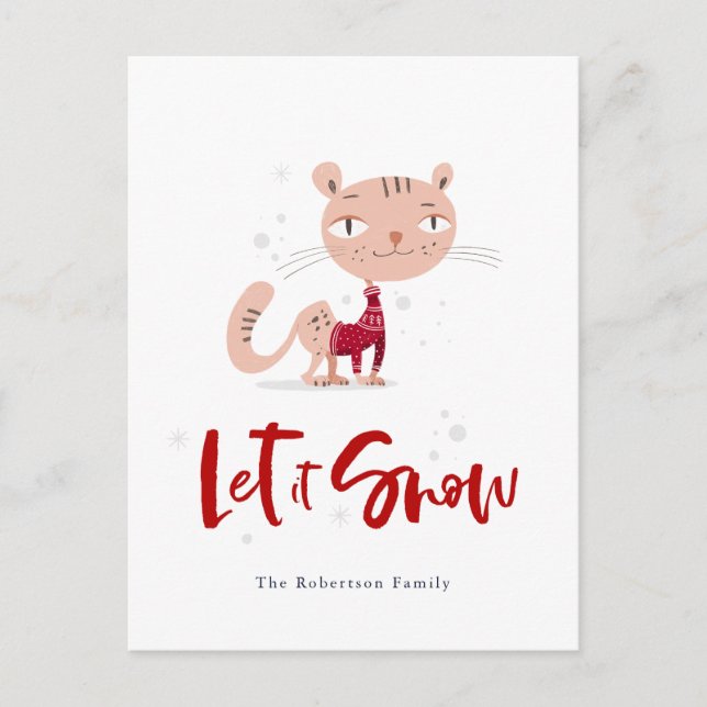 Postal Déjenla nieve - Gato lindo en suéter invernal (Anverso)