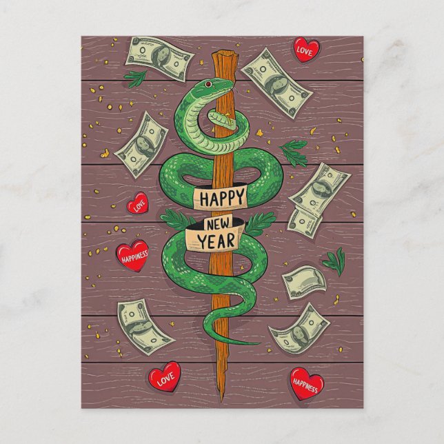 Postal Del Año Nuevo Chino De La Serpiente De Made (Anverso)
