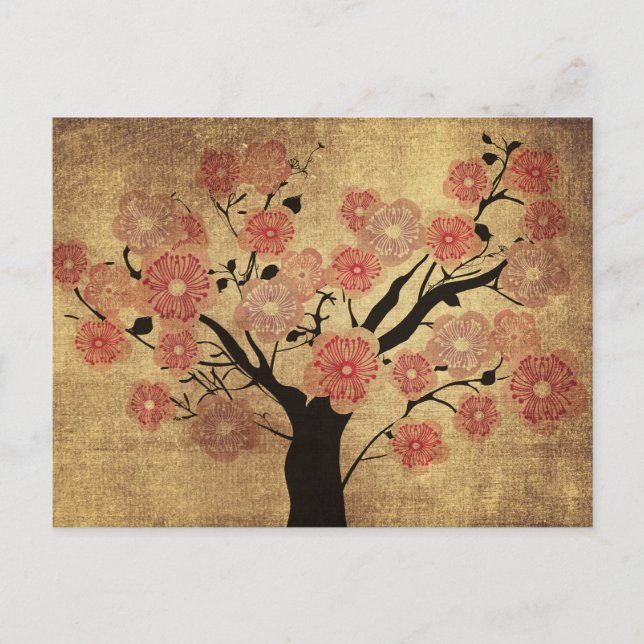Postal del árbol de cerezo vintage (Anverso)