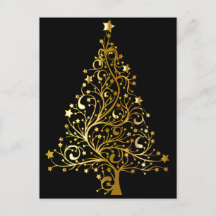 postal del árbol de navidad dorada