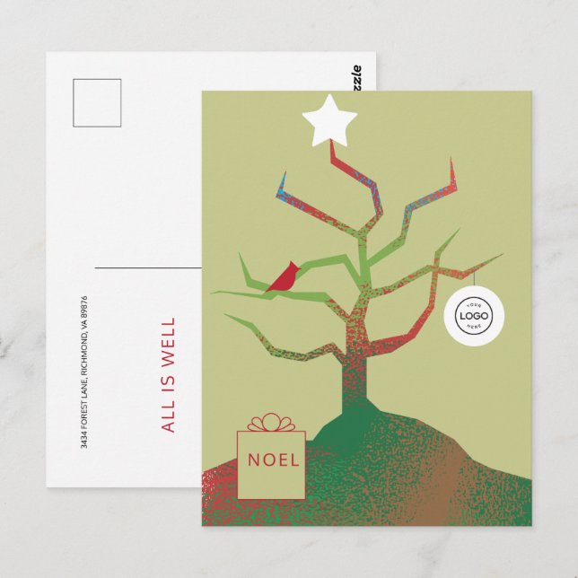 Postal del árbol de Navidades corporativos de arte (Anverso / Reverso)